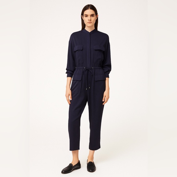 3.1 Phillip Lim Silk Utility Jumpsuit Navy Long Sleeve Cropped 4 Minimal Chic